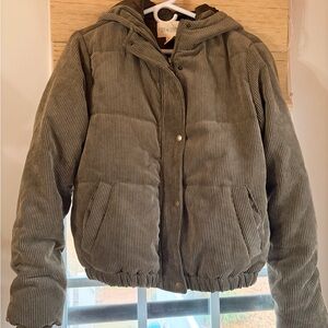 Sky and Sparrow Olive Corduroy Puffer Jacket